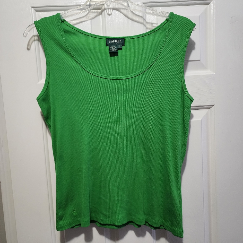 Lauren Ralph Lauren Tank Top Green Ribbed Scoop Neck Women's Size XL